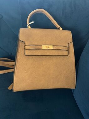 Structured Top-Handle Backpack in Taupe